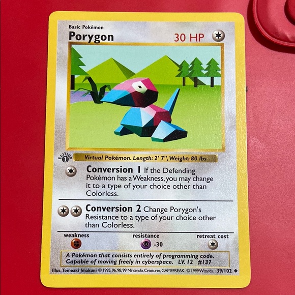 1999 First Edition Base Set Shadowless Porygon Pokémon Card # 39/102 - Picture 1 of 2